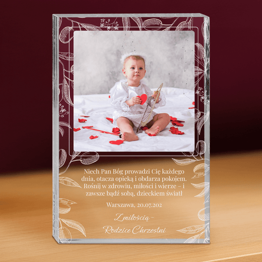 Pamiątka Chrztu - personalizowany druk na grubym szkle dla dziecka - Emmygift.pl