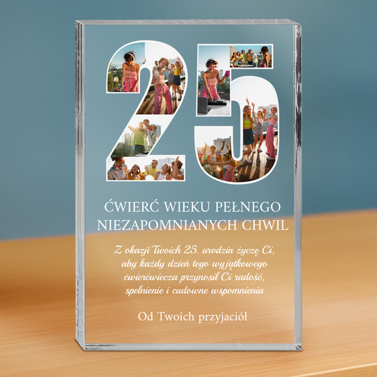 Życzenia na 25 urodziny - personalizowany druk na grubym szkle dla przyjaciółki