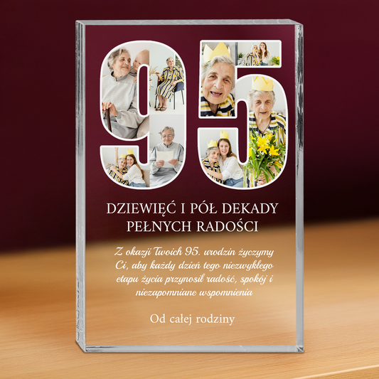 Życzenia na 95 urodziny - personalizowany druk na grubym szkle dla babci