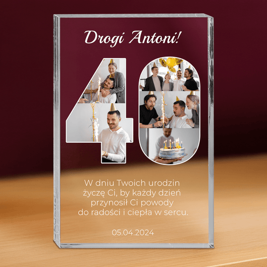 Na 40 urodziny - personalizowany druk na grubym szkle dla niego - Emmygift.pl