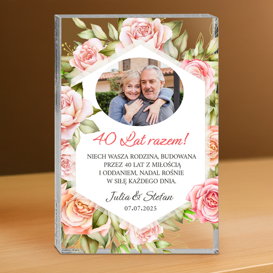 Wszystkie 40 lat razem - personalizowany druk na grubym szkle dla pary
