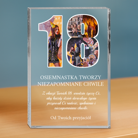 Życzenia na osiemnastkę - personalizowany druk na grubym szkle dla przyjaciółki
