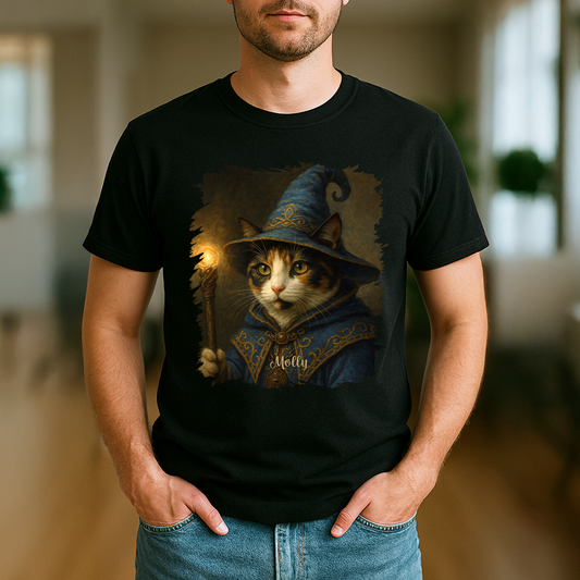 Czarodziejski kot - koszulka męska z nadrukiem dla miłośnika kotów