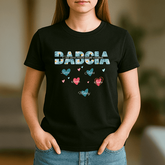 Serce rośnie, dzięki wnukom - koszulka z nadrukiem dla babci - Emmygift.pl