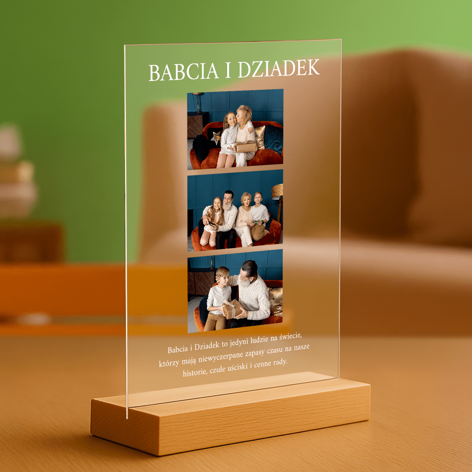 Babcia i Dziadek kolaż 3 zdjęć - personalizowany druk na szkle dla dziadków - Emmygift.pl