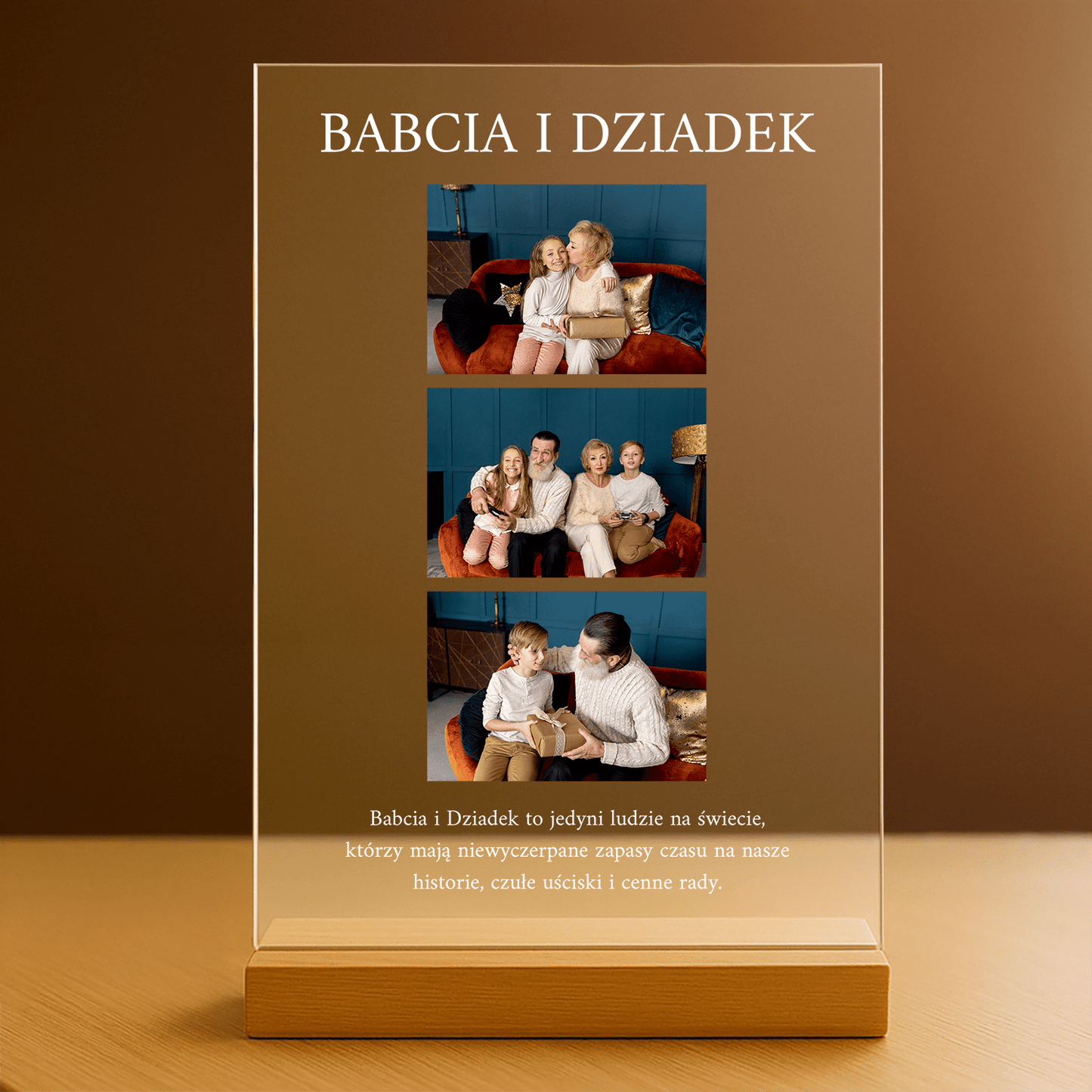 Babcia i Dziadek kolaż 3 zdjęć - personalizowany druk na szkle dla dziadków - Emmygift.pl