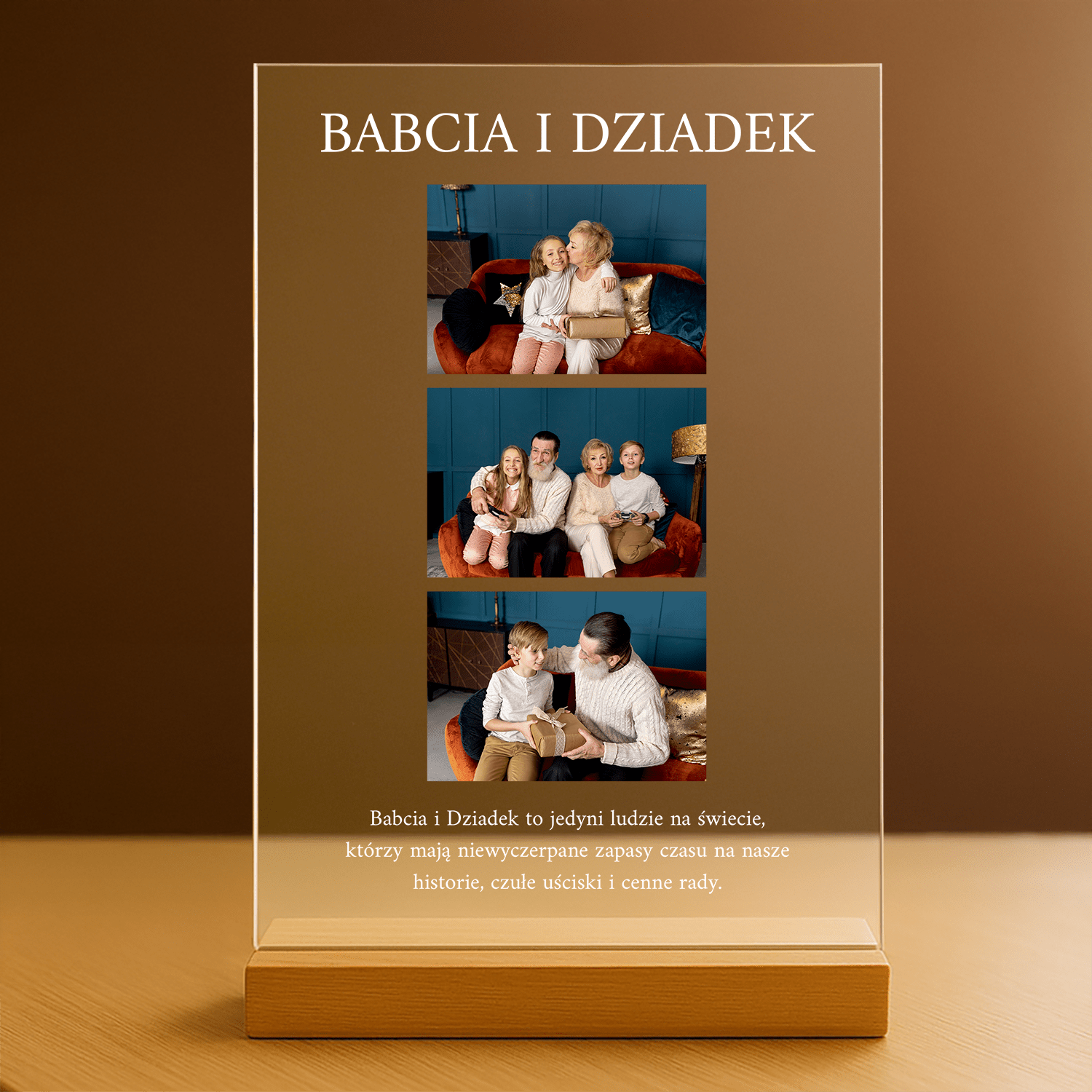 Babcia i Dziadek kolaż 3 zdjęć - personalizowany druk na szkle dla dziadków - Emmygift.pl