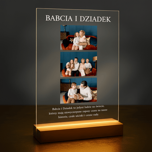 Babcia i Dziadek kolaż 3 zdjęć - personalizowany druk na szkle dla dziadków - Emmygift.pl