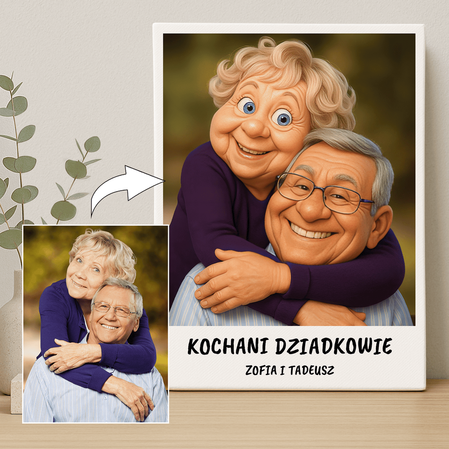 Babcia i dziadek w stylu jak z animacji 3D - portret na płótnie dla dziadków - Emmygift.pl