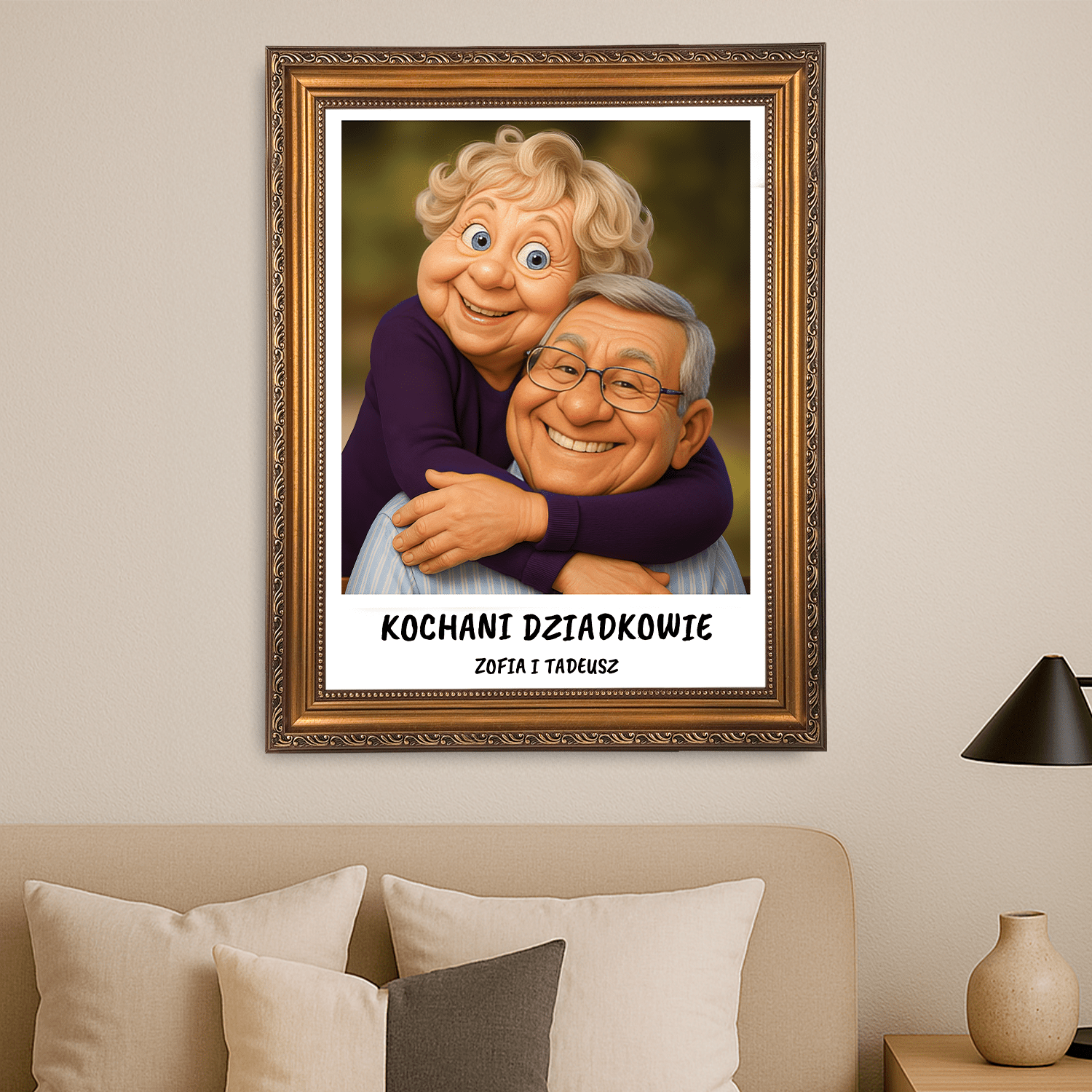 Babcia i dziadek w stylu jak z animacji 3D - portret na płótnie dla dziadków - Emmygift.pl
