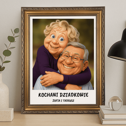 Babcia i dziadek w stylu jak z animacji 3D - portret na płótnie dla dziadków - Emmygift.pl