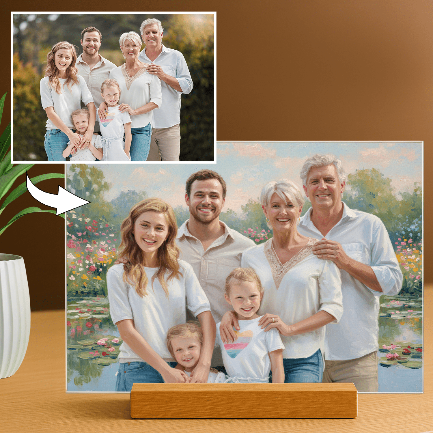 Cała rodzina w stylu impresji - portret na szkle akrylowym dla rodziców - Emmygift.pl