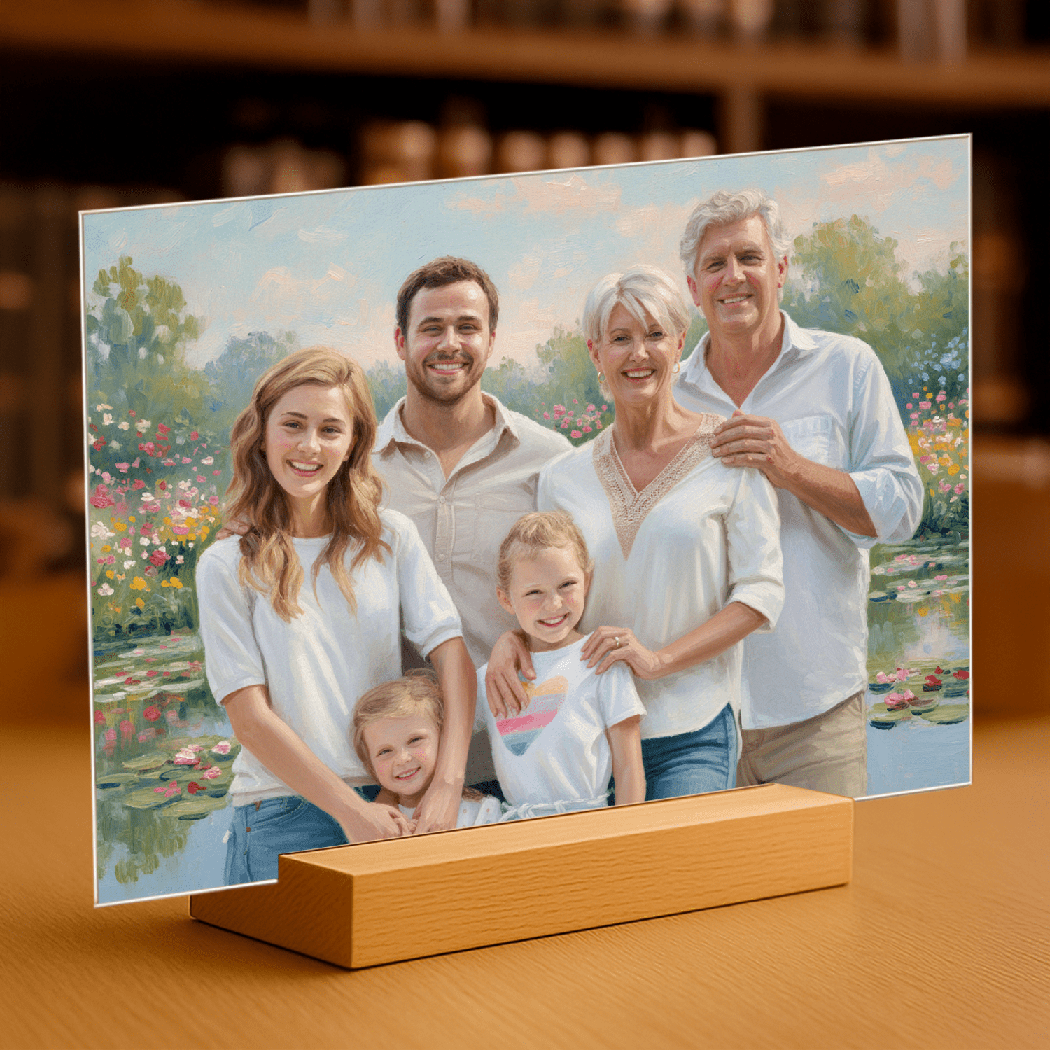 Cała rodzina w stylu impresji - portret na szkle akrylowym dla rodziców - Emmygift.pl