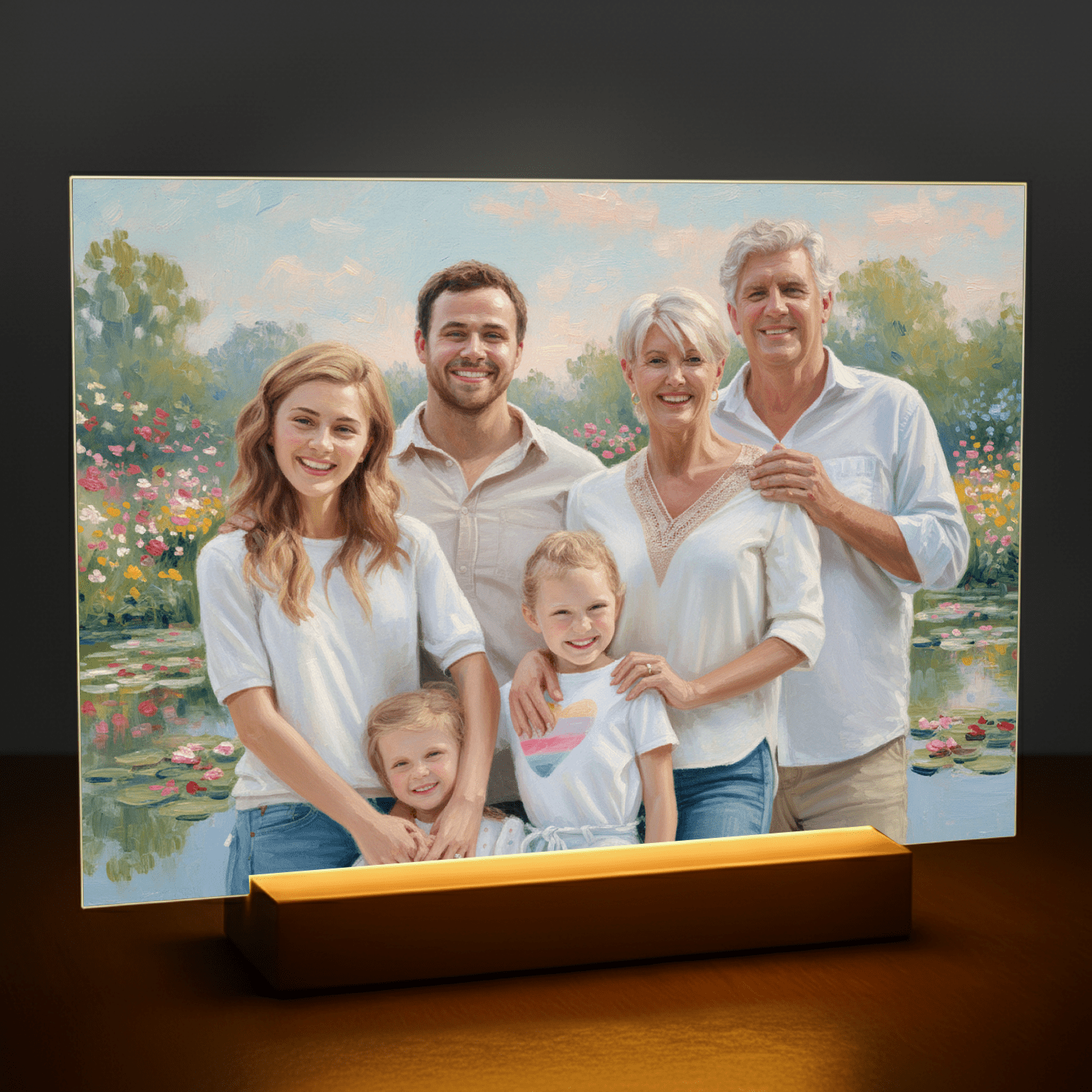 Cała rodzina w stylu impresji - portret na szkle akrylowym dla rodziców - Emmygift.pl
