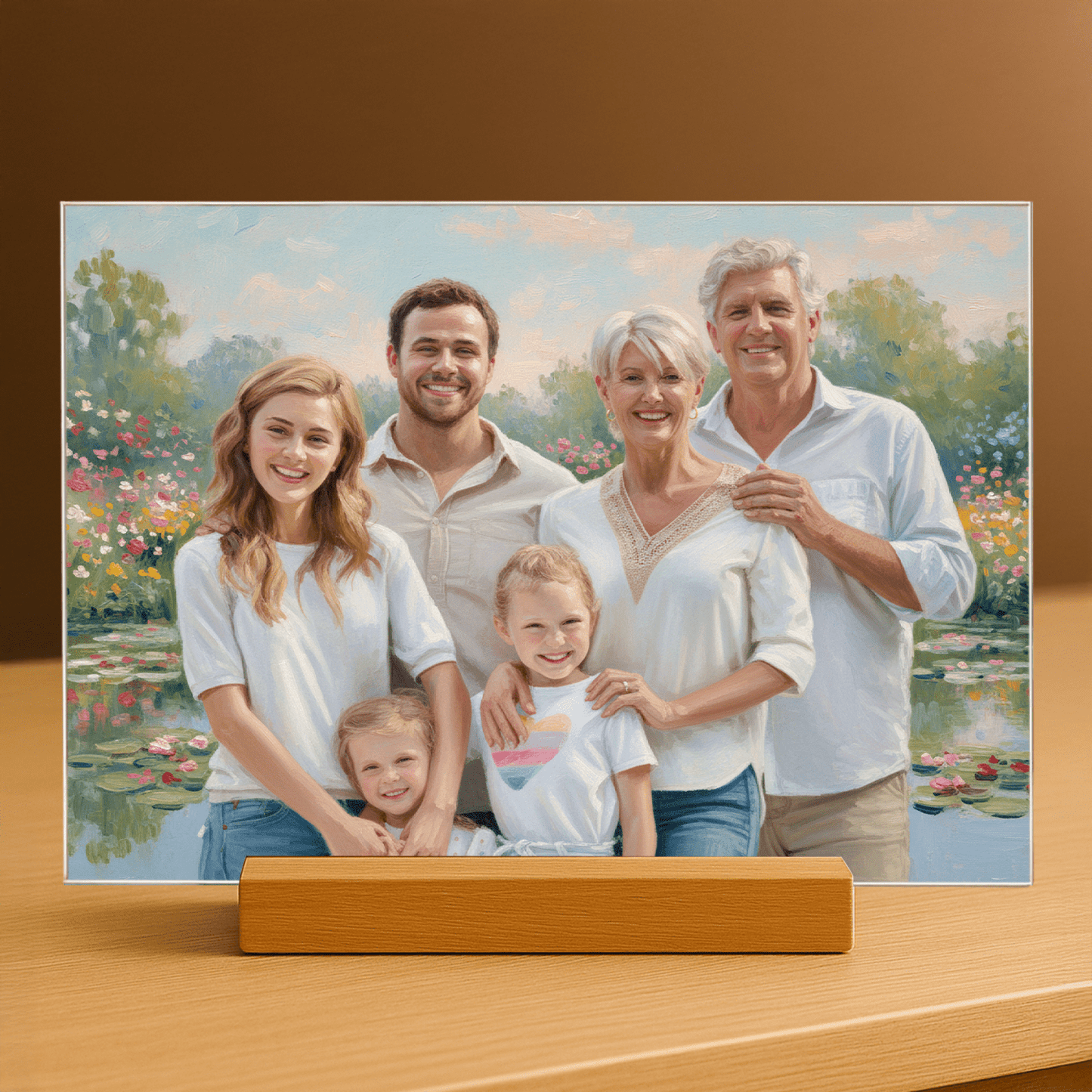 Cała rodzina w stylu impresji - portret na szkle akrylowym dla rodziców - Emmygift.pl