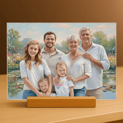 Cała rodzina w stylu impresji - portret na szkle akrylowym dla rodziców - Emmygift.pl