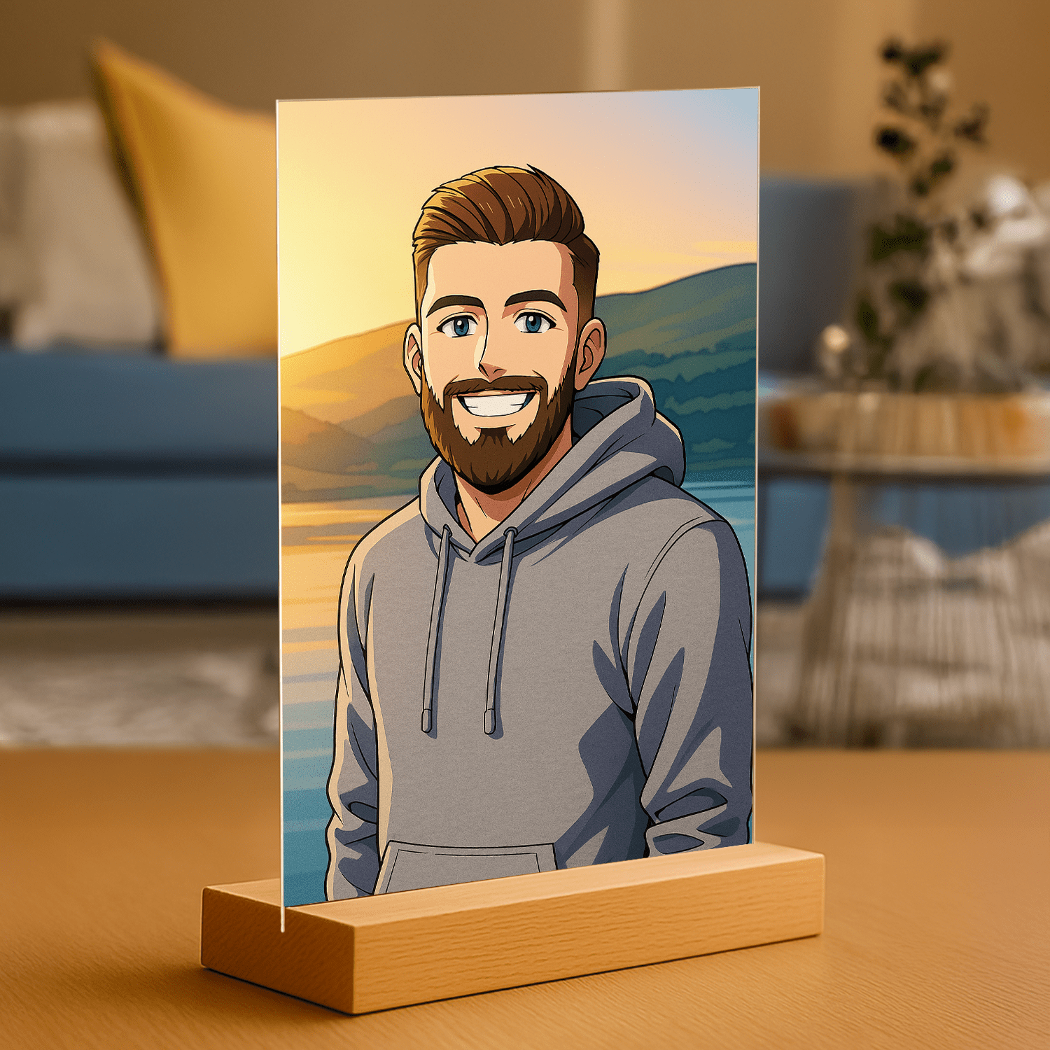 Chłopak w stylu Anime - portret na szkle akrylowym dla niego - Emmygift.pl