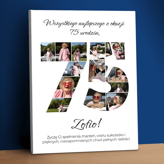 Ciepłe życzenia na 75 urodziny - kolaż na płótnie dla kobiety - Emmygift.pl