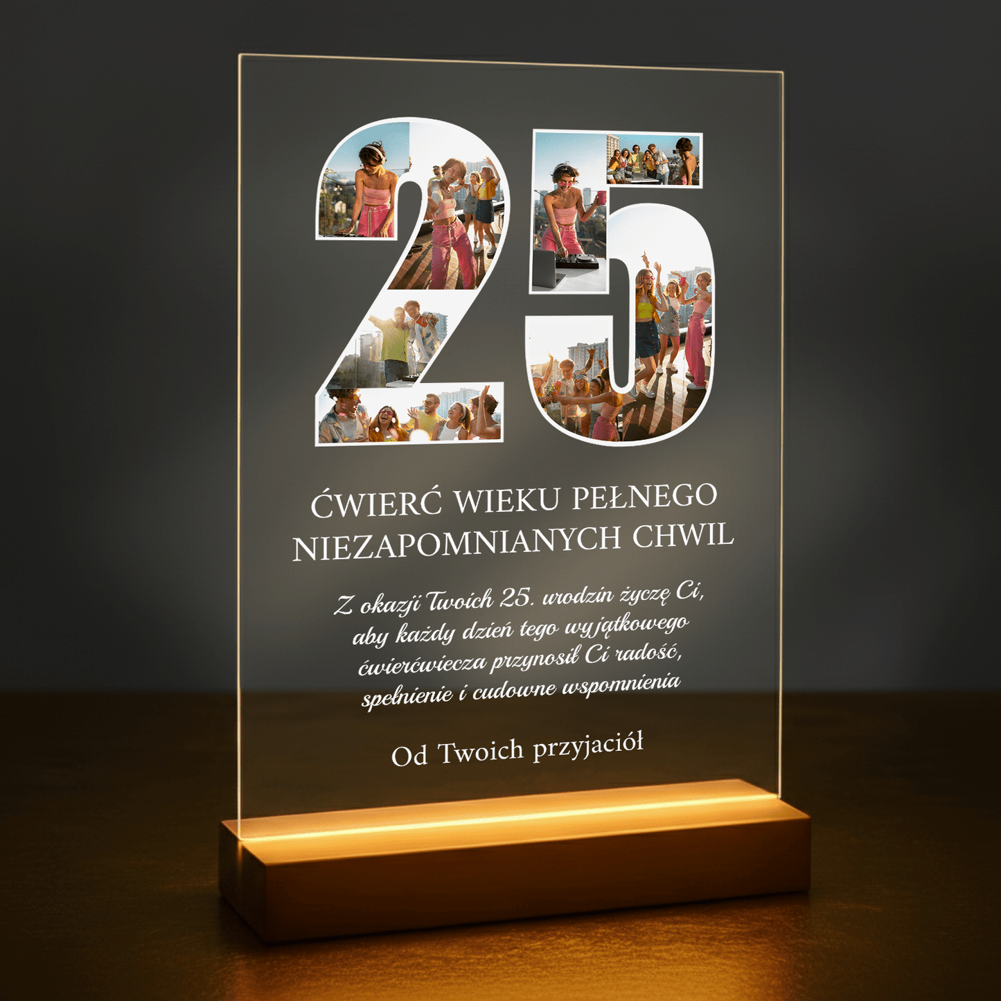 Ćwierć wieku niezapomnianych chwil - druk na szkle akrylowym dla przyjaciółki - Emmygift.pl