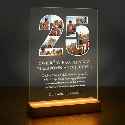 Ćwierć wieku niezapomnianych chwil - druk na szkle akrylowym dla przyjaciółki - Emmygift.pl