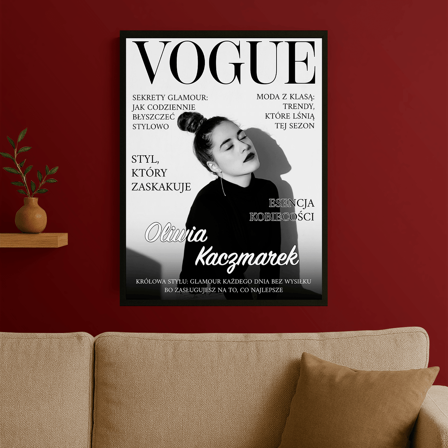 Czarno - biała okładka w stylu Vogue - plakat personalizowany dla niej - Emmygift.pl