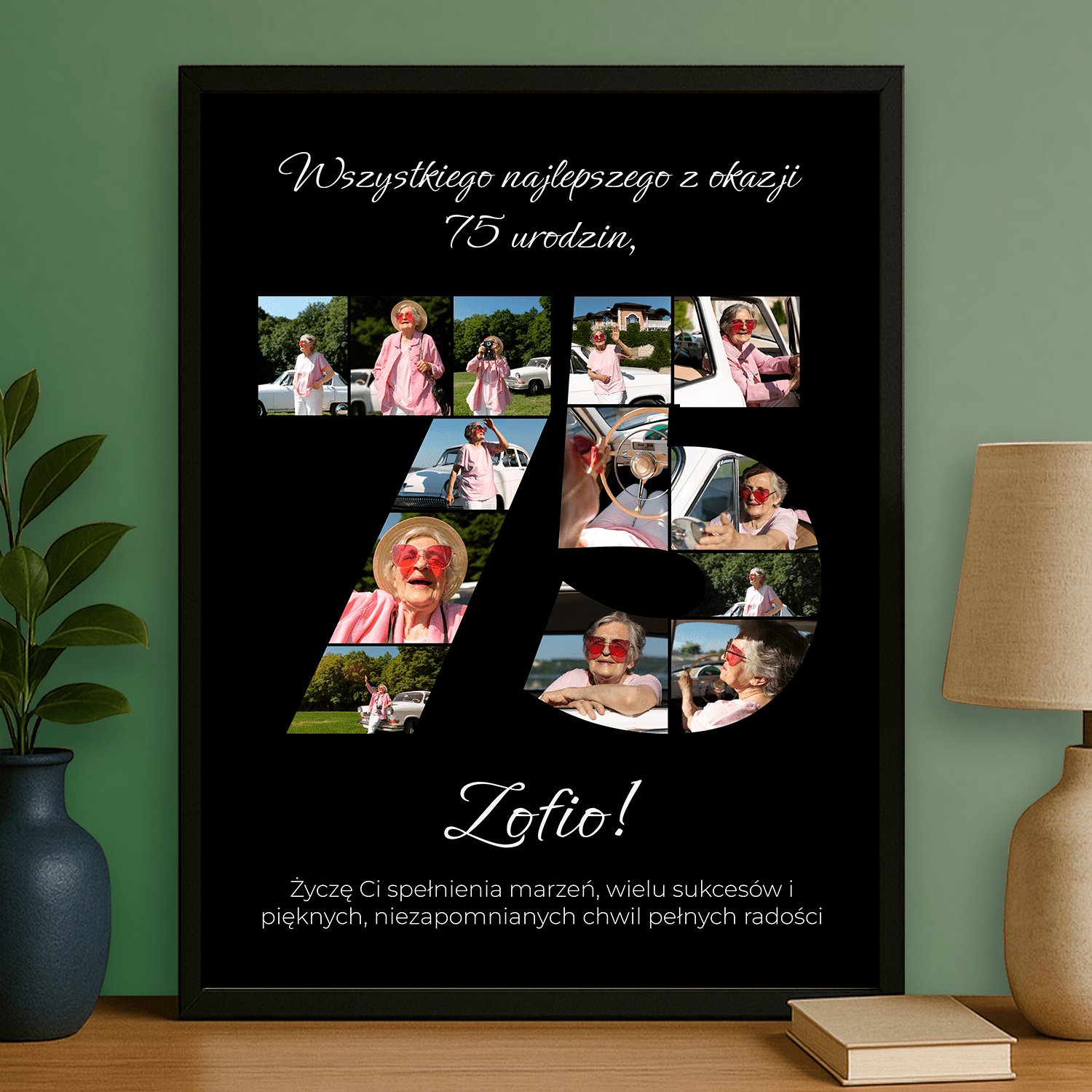 Czarny plakat jubileuszowy 75 lat – personalizowany prezent dla niej - Emmygift.pl