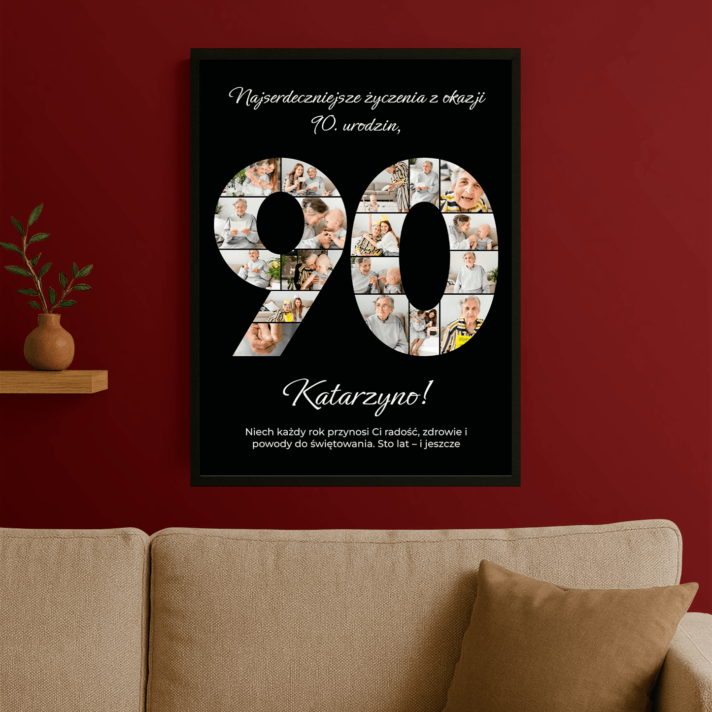 Czarny plakat jubileuszowy 90 lat – personalizowany prezent dla niej - Emmygift.pl