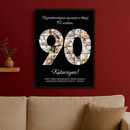 Czarny plakat jubileuszowy 90 lat – personalizowany prezent dla niej - Emmygift.pl
