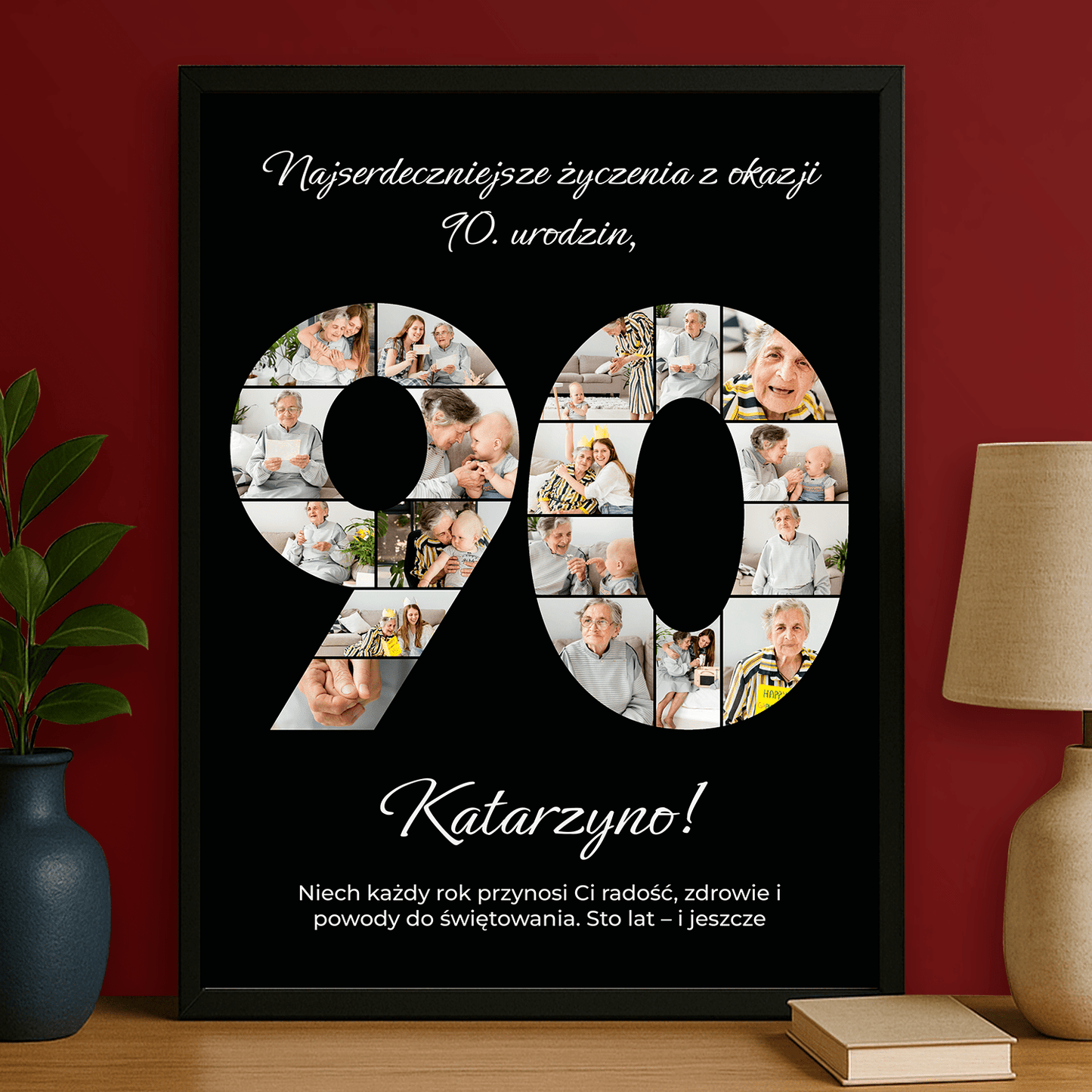 Czarny plakat jubileuszowy 90 lat – personalizowany prezent dla niej - Emmygift.pl
