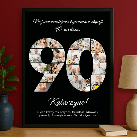Czarny plakat jubileuszowy 90 lat – personalizowany prezent dla niej - Emmygift.pl