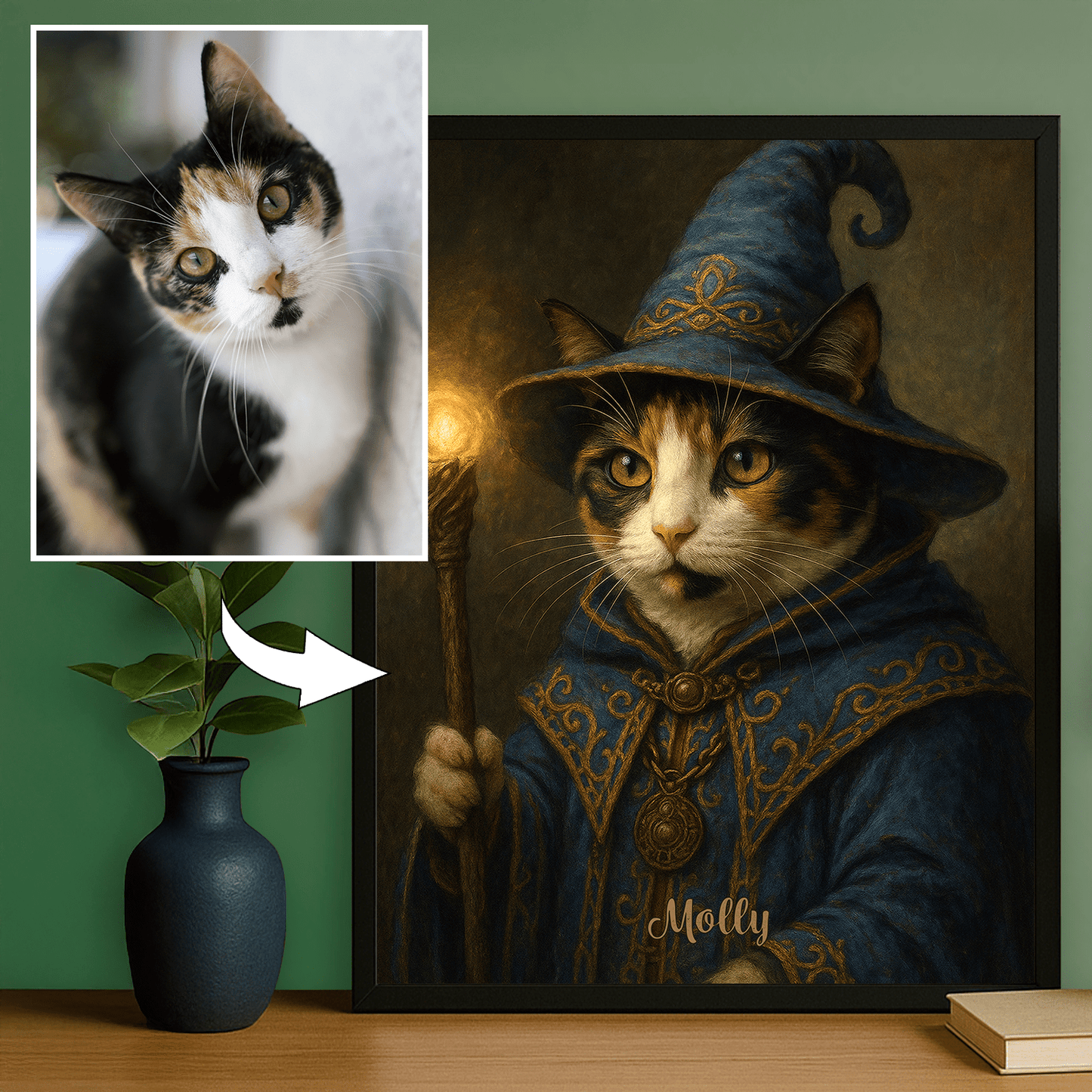 Czarodziejski kot - portret na plakacie dla miłośnika kotów - Emmygift.pl