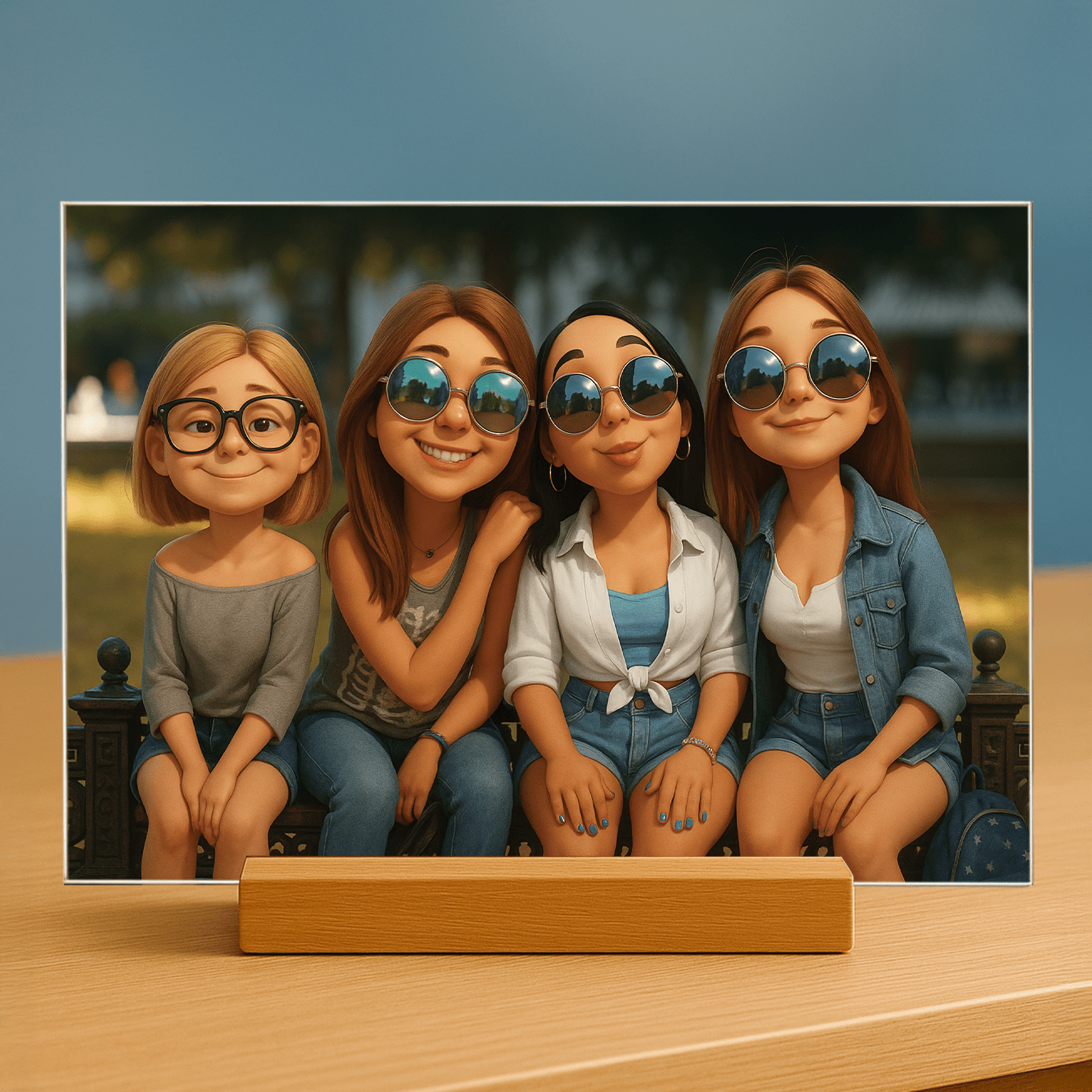 Cztery przyjaciółki w bajkowym stylu - portret na szkle akrylowym dla przyjaciółki - Emmygift.pl