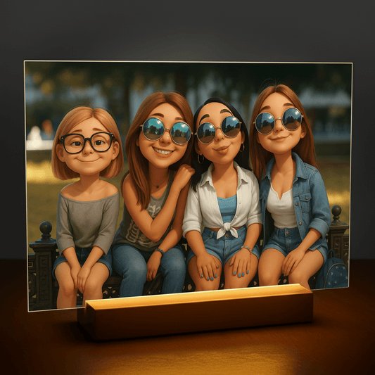 Cztery przyjaciółki w bajkowym stylu - portret na szkle akrylowym dla przyjaciółki - Emmygift.pl