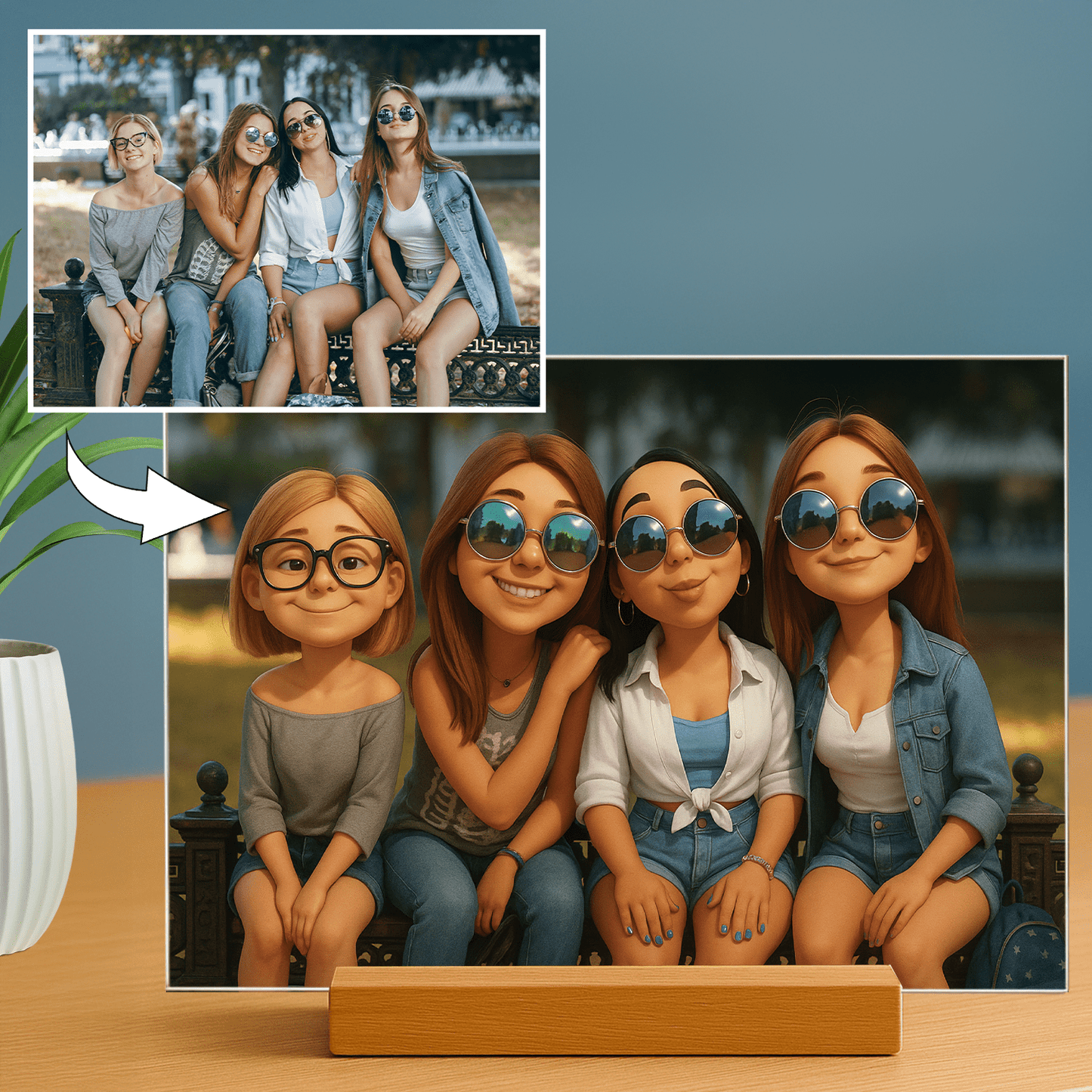 Cztery przyjaciółki w bajkowym stylu - portret na szkle akrylowym dla przyjaciółki - Emmygift.pl