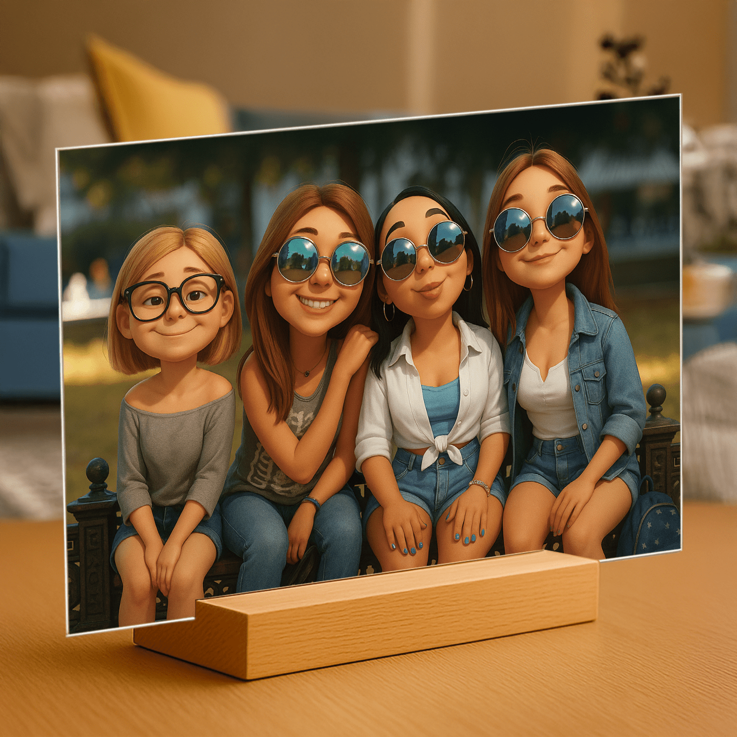Cztery przyjaciółki w bajkowym stylu - portret na szkle akrylowym dla przyjaciółki - Emmygift.pl