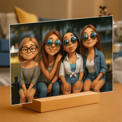 Cztery przyjaciółki w bajkowym stylu - portret na szkle akrylowym dla przyjaciółki - Emmygift.pl