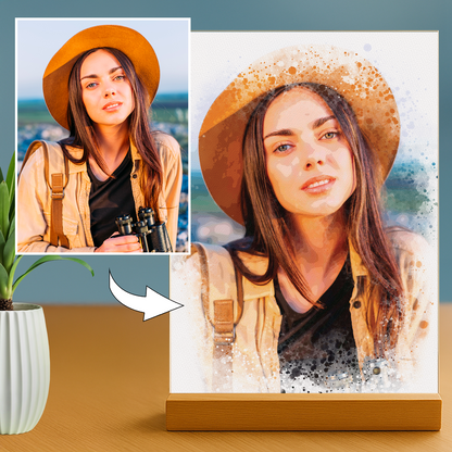 Ona przedstawiona w stylu Watercolor - portret na szkle akrylowym dla niej