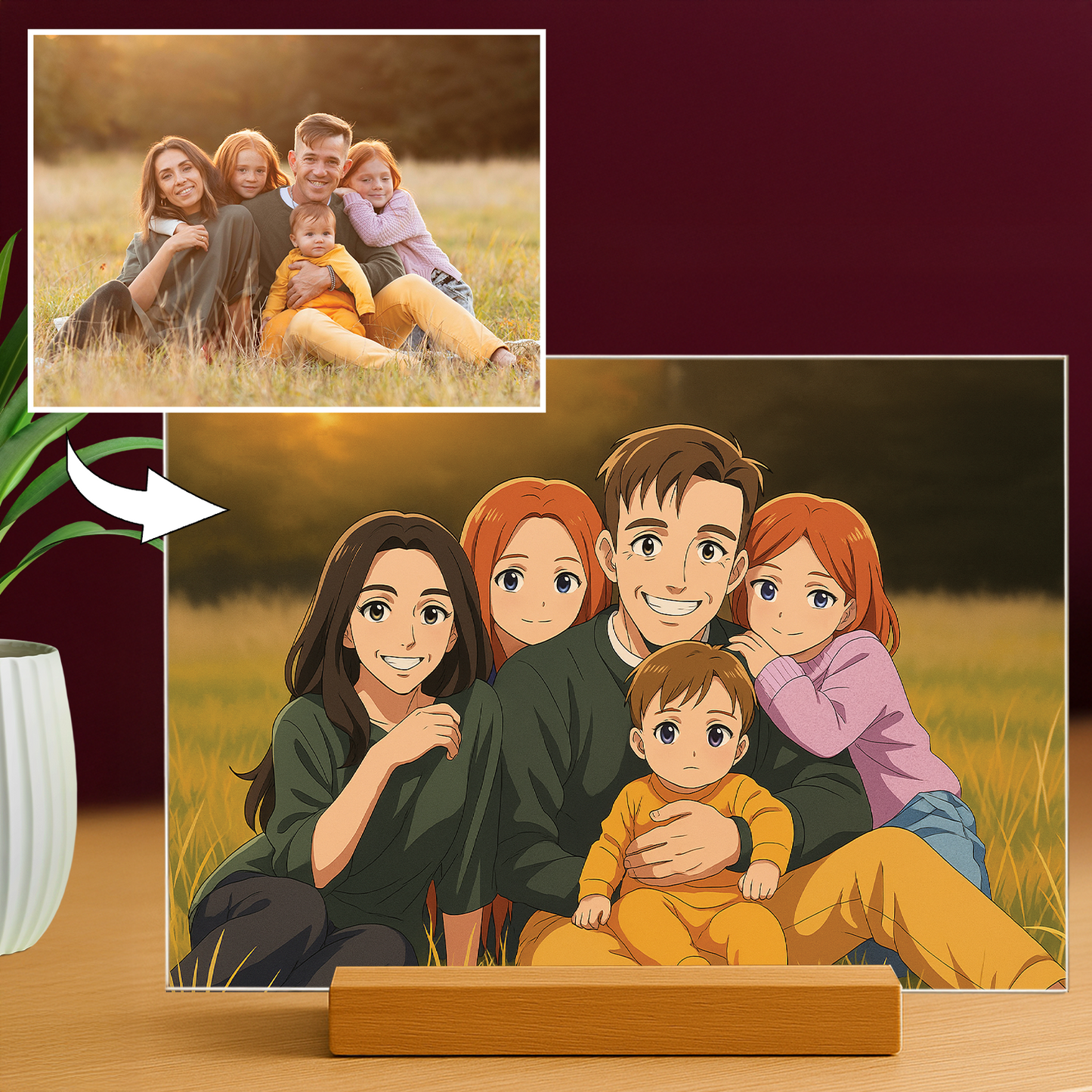Rodzina jak z Anime - portret na szkle akrylowym dla rodziców