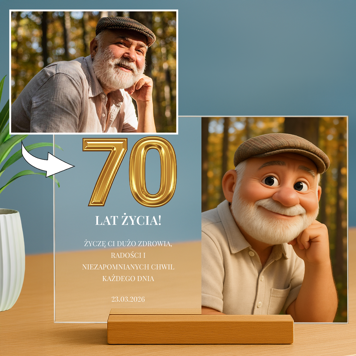 Jego 70. urodziny - personalizowany druk na szkle dla mężczyzny