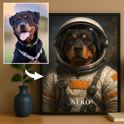 Pies jak kosmonauta - portret na plakacie dla miłośnika psów