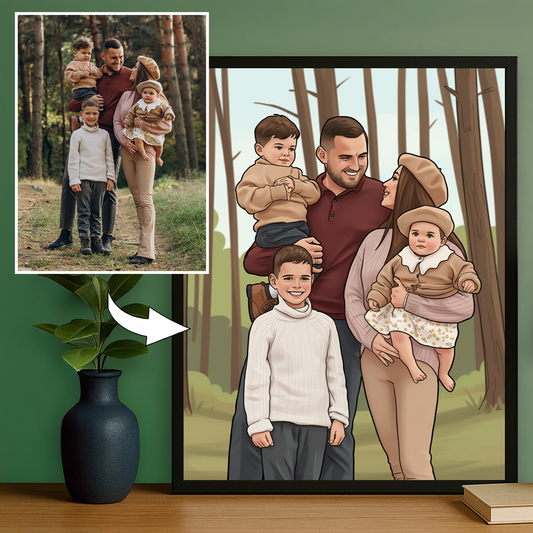 Rodzina w komiksowym stylu - portret na plakacie dla rodziców