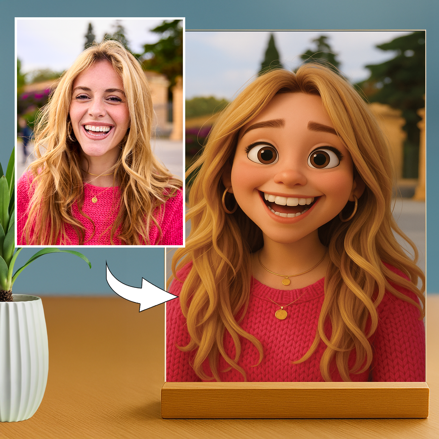 Ona w stylu animacji 3D - portret na szkle akrylowym dla niej