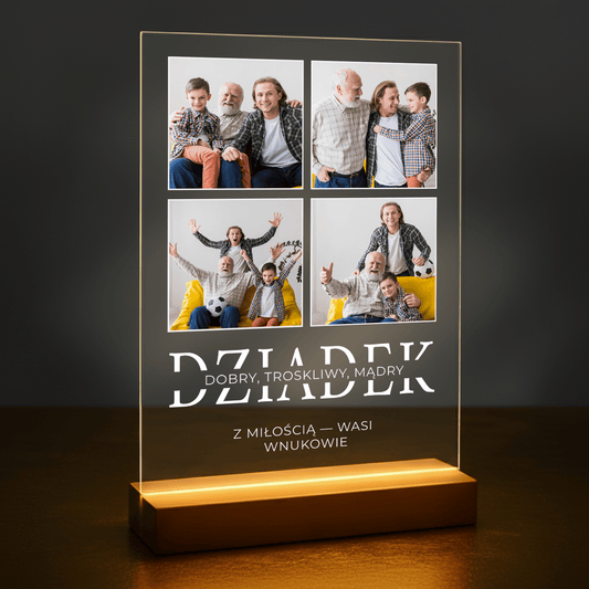 Dobry, mądry i troskliwy dziadek - personalizowany druk na szkle dla dziadka - Emmygift.pl