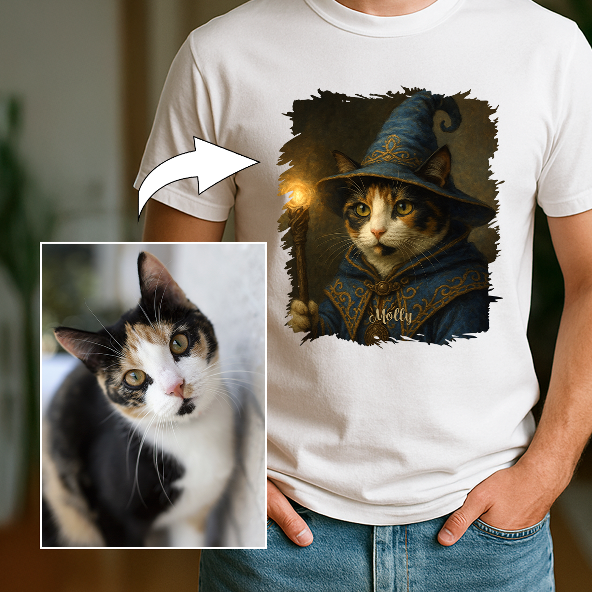 Czarodziejski kot - koszulka męska z nadrukiem dla miłośnika kotów