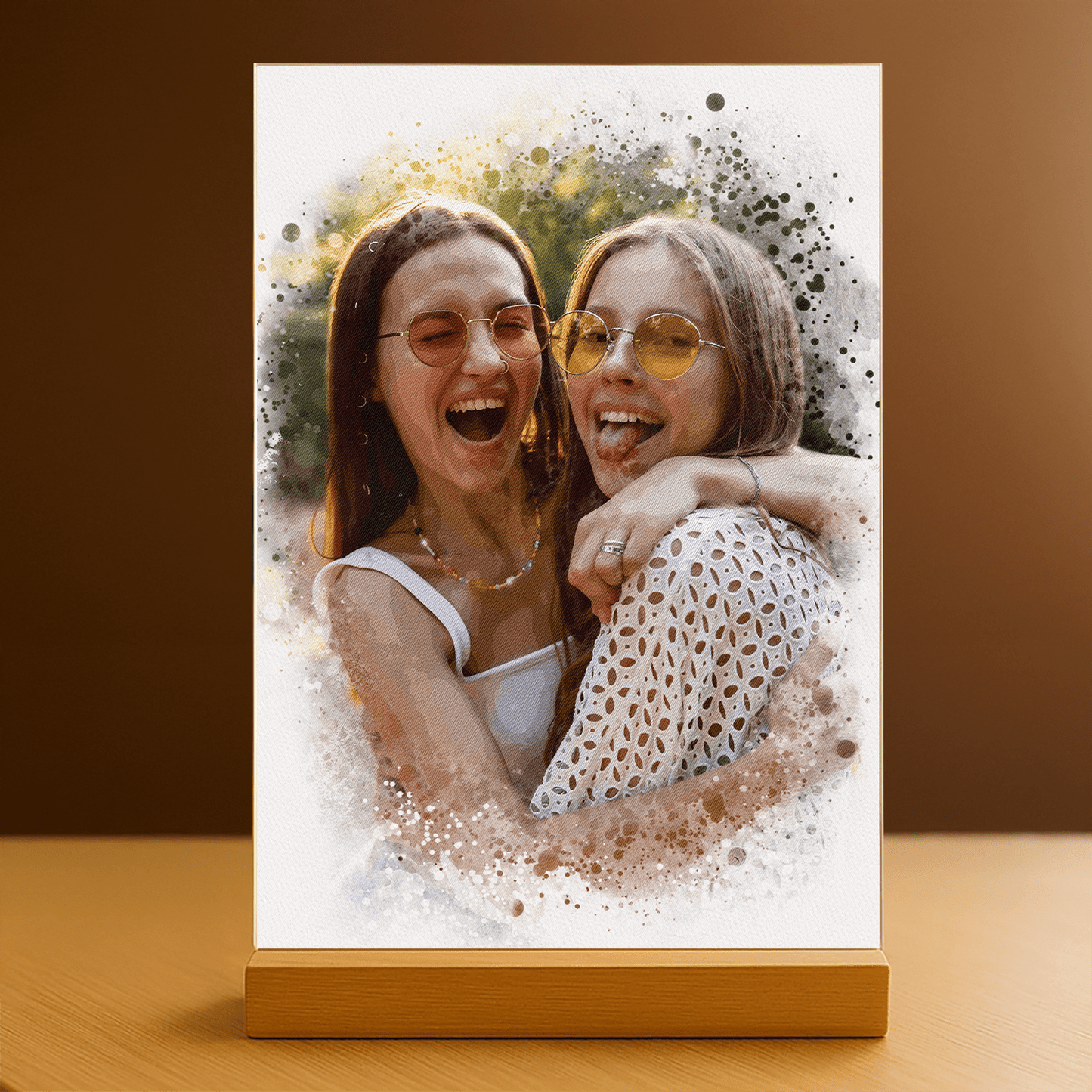 Dwie najlepsze przyjaciółki styl akwarelowy - portret na szkle akrylowym dla przyjaciółki - Emmygift.pl