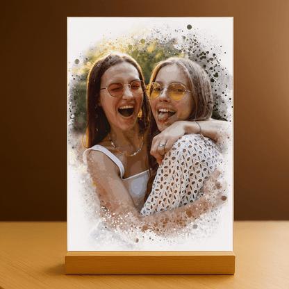 Dwie najlepsze przyjaciółki styl akwarelowy - portret na szkle akrylowym dla przyjaciółki - Emmygift.pl