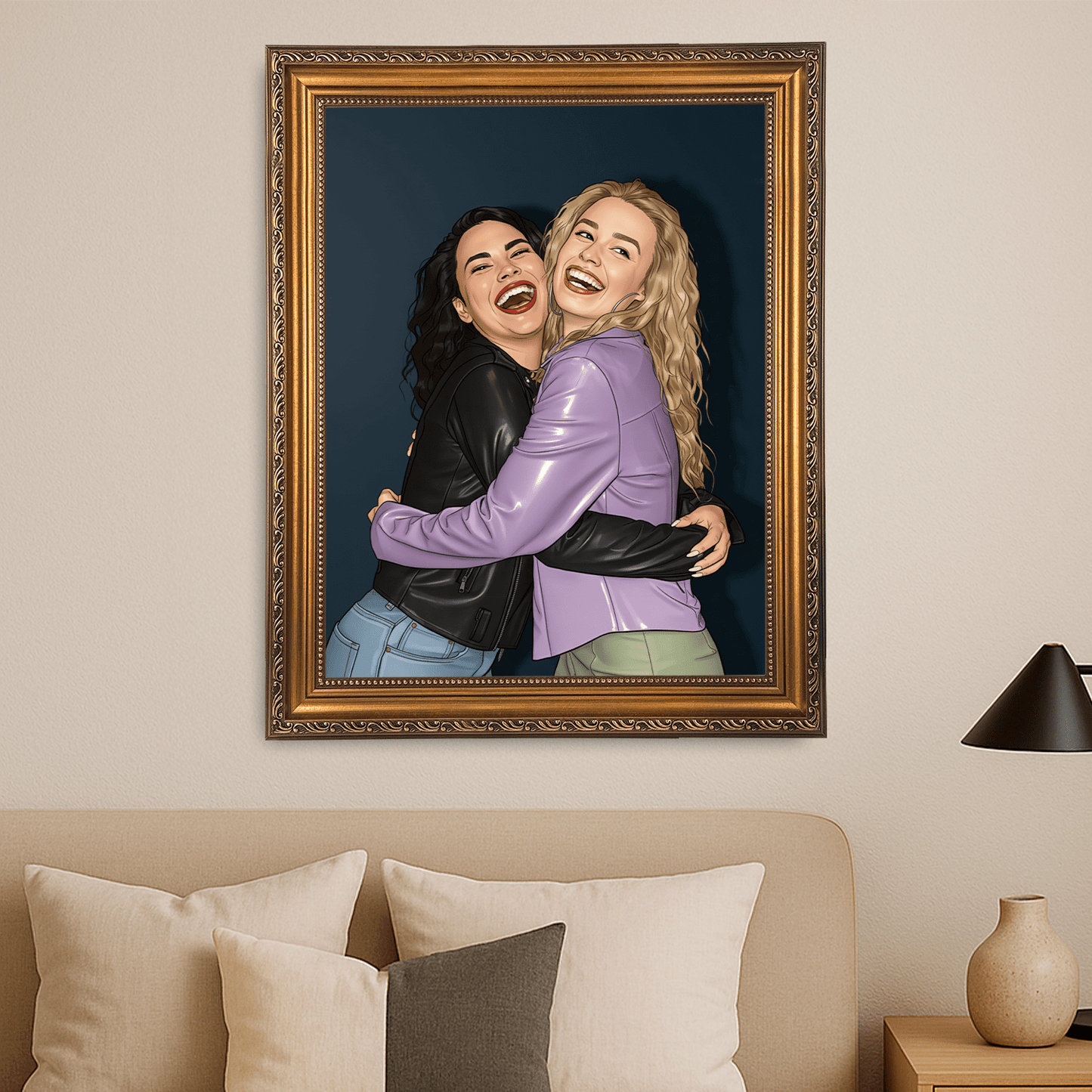 Dwie najlepsze przyjaciółki w stylu kreskówki - portret na płótnie dla przyjaciółki - Emmygift.pl