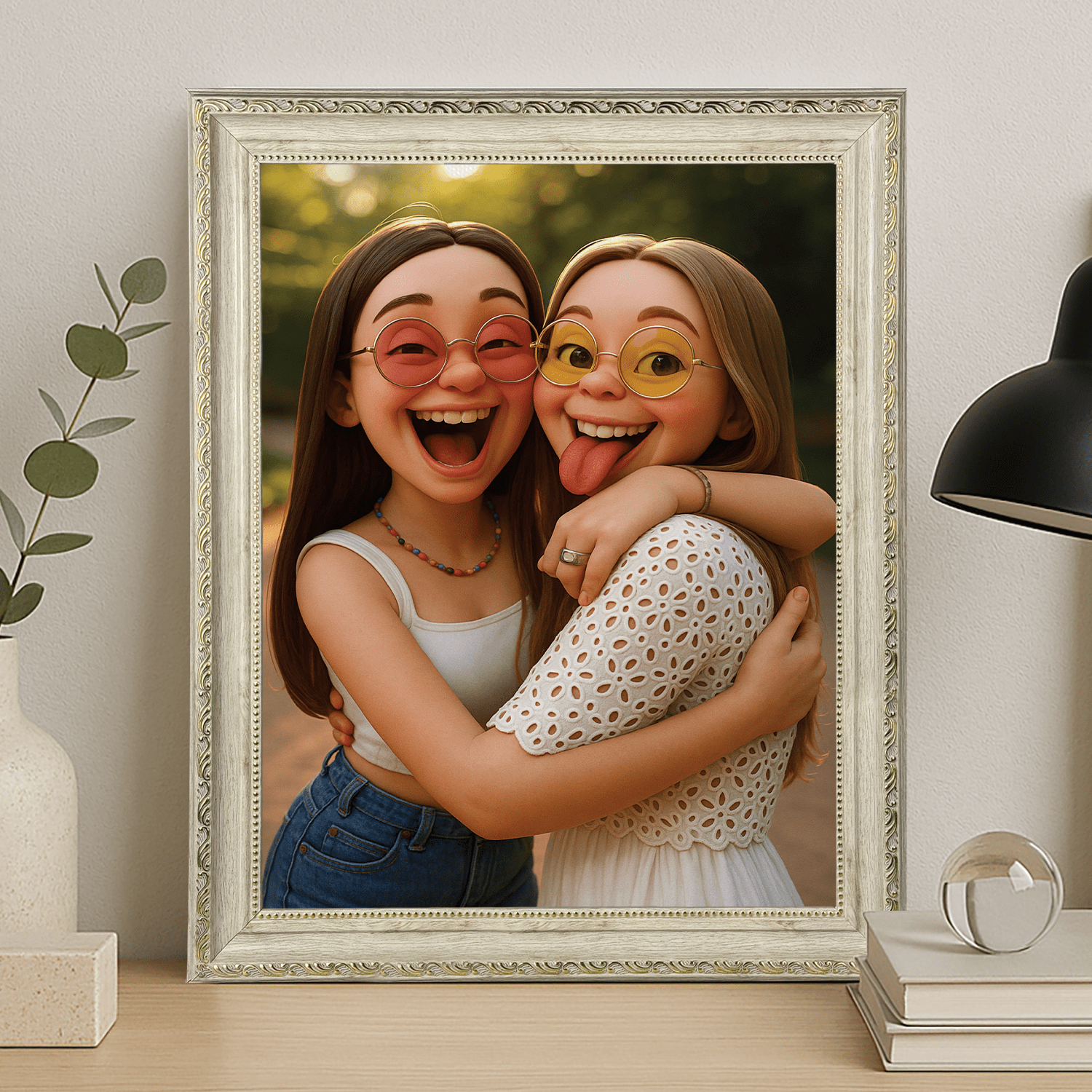 Dwie przyjaciółki jak z animacji 3D - portret na płótnie dla przyjaciółki - Emmygift.pl