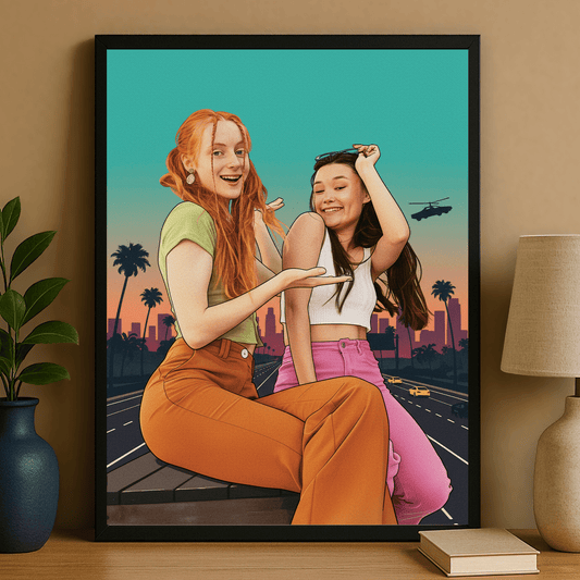 Dwie przyjaciółki jak z GTA - portret na plakacie dla przyjaciółki - Emmygift.pl