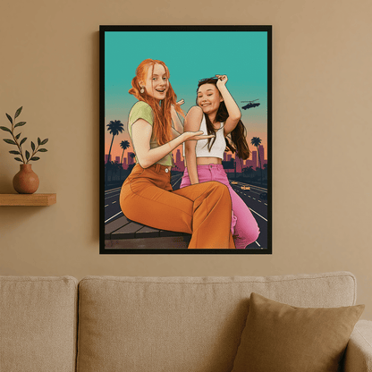 Dwie przyjaciółki jak z GTA - portret na plakacie dla przyjaciółki - Emmygift.pl
